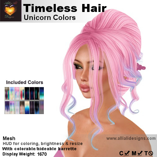A&A Timeless Hair Unicorn Colors, romantic curly mesh updo, low complexity (only 1670)