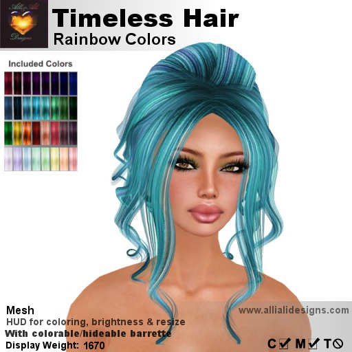 A&A Timeless Hair Rainbow Colors, romantic curly mesh updo, low complexity (only 1670)