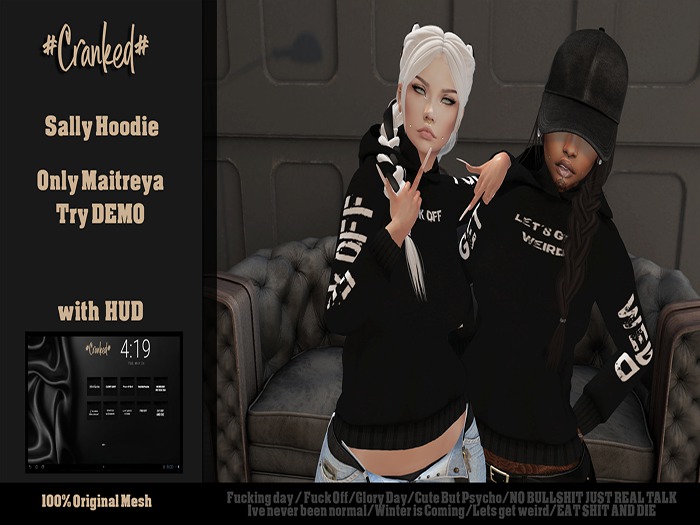 #Cranked# Sally Hoodie (Boxed HUD. Wear me)