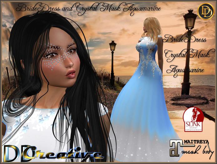 ☾ⅅⅅ☽ ❤ Bride Dress and Crystal Mask Aquamarine ❤