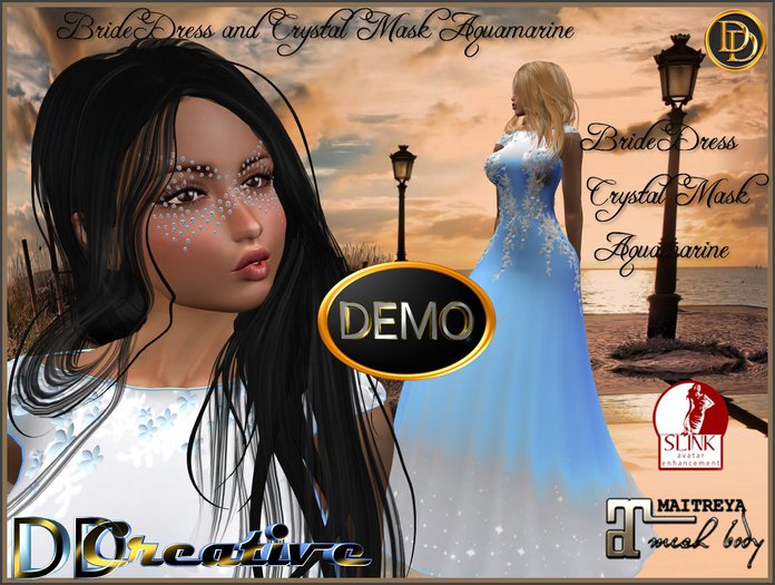 ☾ⅅⅅ☽ ❤ Bride Dress and Crystal Mask Aquamarine ❤ DEMO
