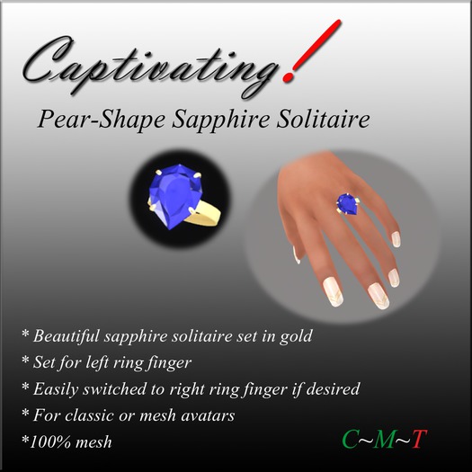 Captivating!  Pear-Shape Sapphire Solitaire Ring