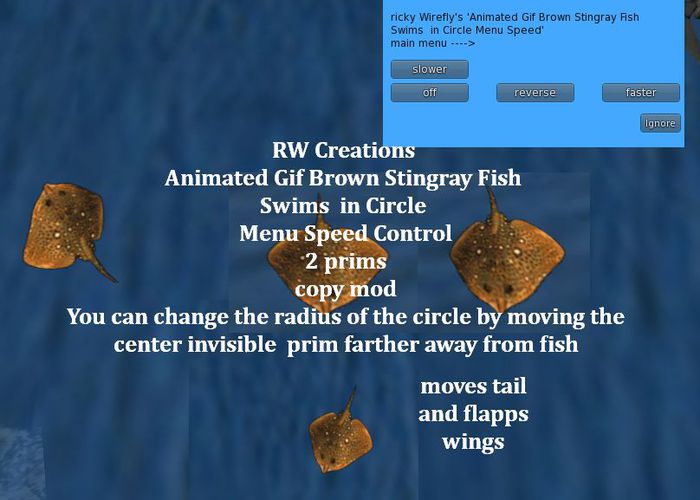 Animated Gif Brown Stingray Fish Swims in Circle  Menu Speed Control (boxed)