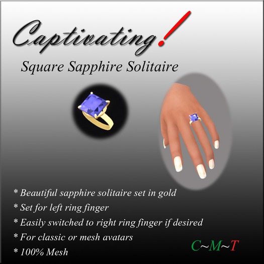 Captivating! Square Sapphire Solitaire Ring