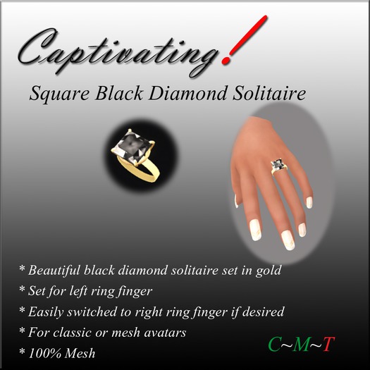 Captivating! Square Black Diamond Solitaire Ring