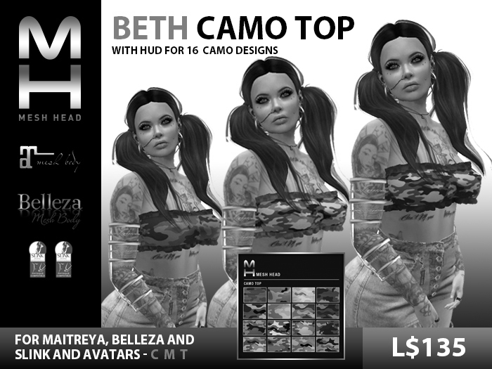 Mesh Head - Beth Camo Top - DEMO VERSION