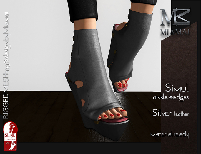 MIAMAI_Simul ankle wedges - Silver Leather (Slink medium)