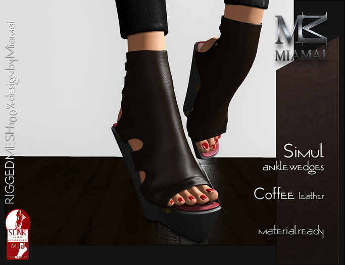 MIAMAI_Simul ankle wedges - Coffee Leather (Slink medium)