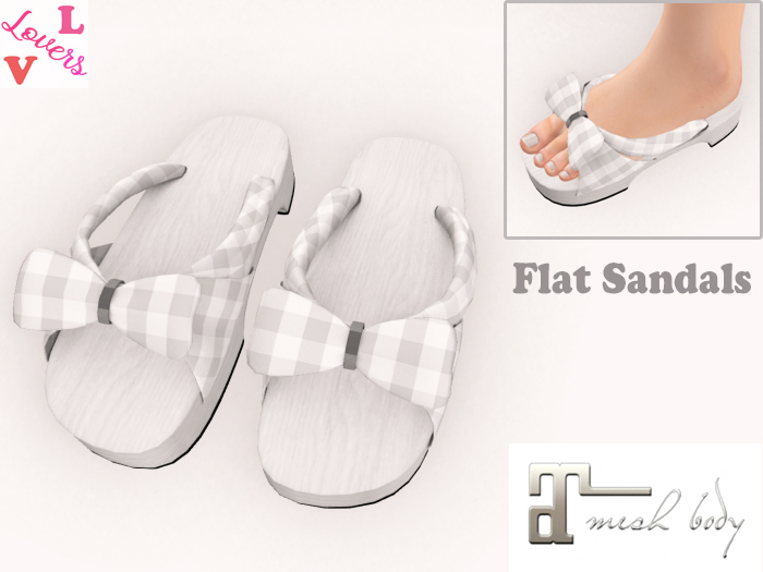 Lovers : White Plaid Flat Sandals 