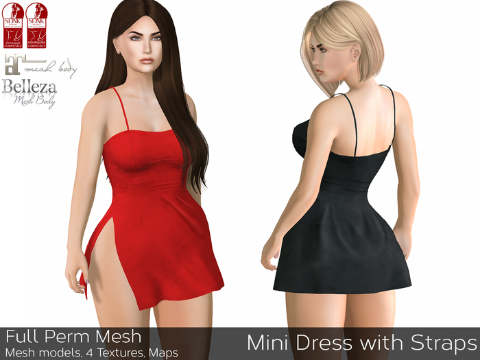 Second Life Marketplace - Full Perm ~ Mini Dress with Straps - MAITREYA,  BELLEZA (Freya, Isis, Venus), SLINK (physique, Hourglass)