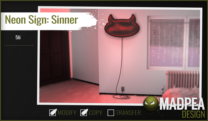 MadPea Neon Sign - Sinner [Add Me!] Boxed