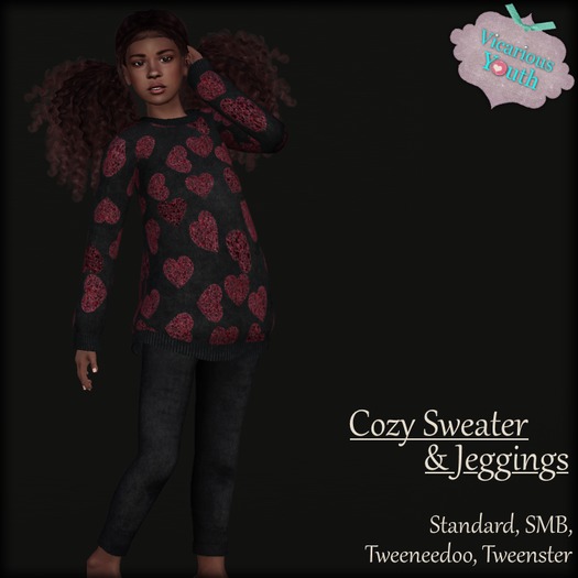 {V*Y} Cozy Sweater & Jeggings - Black/Red Hearts
