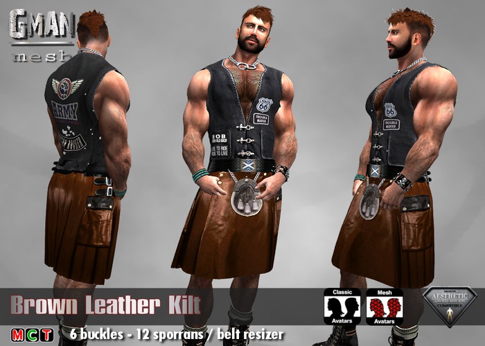 [GMan] KT - Brown Leather Kilt  (box)