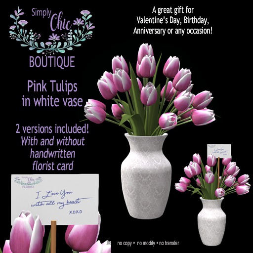 Pink Tulips in vase (with & without florist card) Great Gift!
