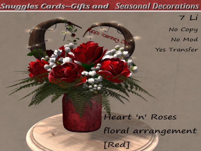 Heart 'n' Roses Valentine's floral arrangement [Red] By Snuggles 