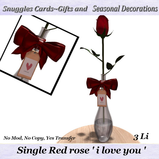 Single Red rose ' i love you ' By Snuggles 
