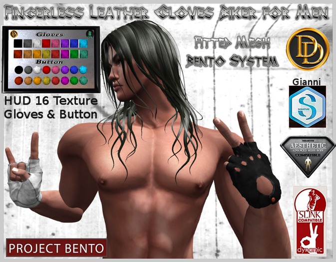 ☾ⅅⅅ☽ ۝ Fingerless Leather Bento Gloves Biker for Men ۝