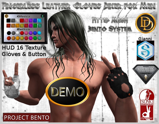 ☾ⅅⅅ☽ ۝ Fingerless Leather Bento Gloves Biker for Men ۝ DEMO