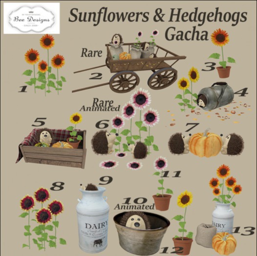 Bee Designs Sunflowers & Hedgehogs Gacha 6 RARE