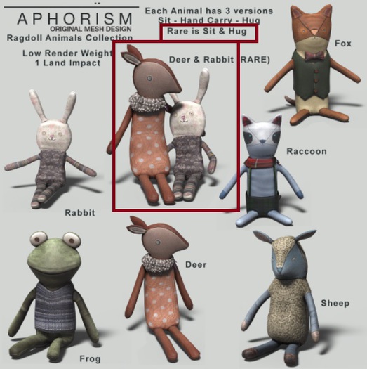 !APHORISM! Ragdoll Deer & Rabbit - Sit or Hug RARE
