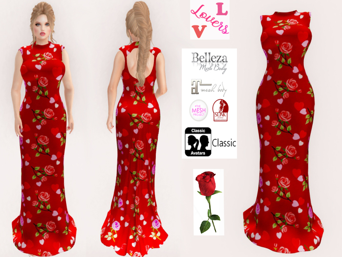 Lovers : Formal Dress : Red Roses and Hearts