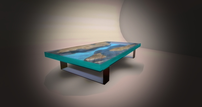 Wood Tabel Withe Blue Harz