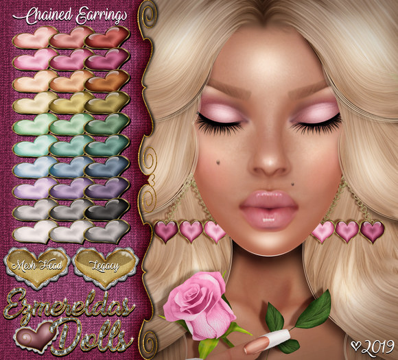 -{E's Dolls} Chained Earrings {Ombre Hearts}-{02-02-2019}
