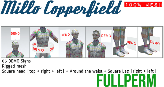 Millo Copperfield - 06 "DEMO SIGNS"  Rigged-Mesh FULLPERM