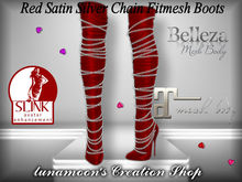 Red Satin Silver Chain Over-Knee Fitmesh Boots