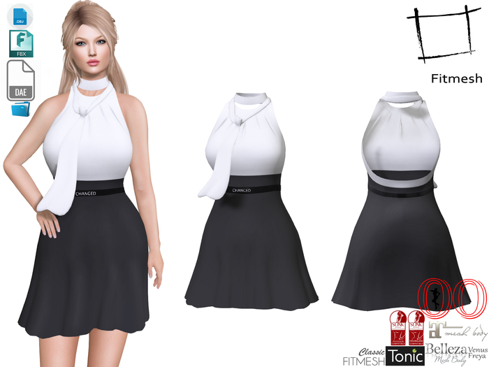 Dae Obj FBX Women's Backless Jewell Neck Collar Short Skirt Sweetheard Dress With Scarf and Belt