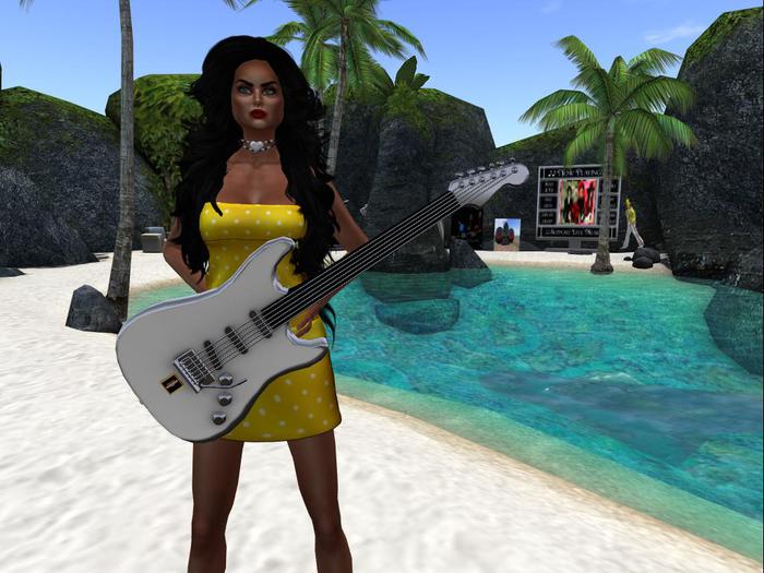 White Electric Guitar/Hud/Mic