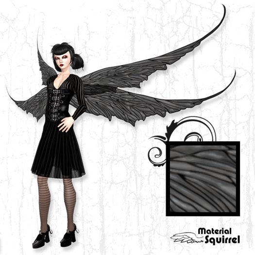Ondine Wings in Black - Flexi Scripted Wings - Gothic Wings