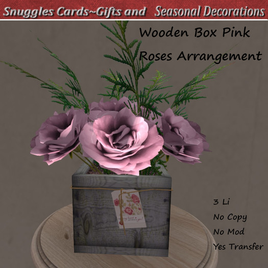 Wooden Box Pink Roses Arrangement By Snuggles  Boxed