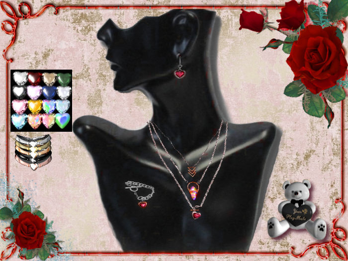 19 Loh  R Heart & crystal  Necklace Set3 Ted Boxed