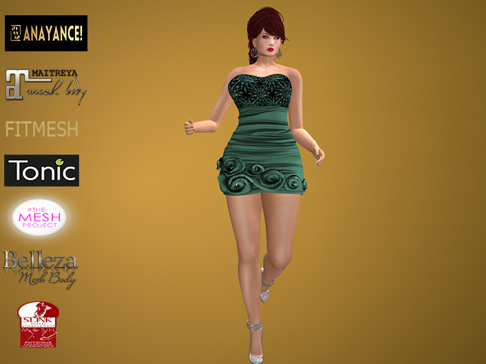 Anayance! Green Strapless Dress With Roses PROMO