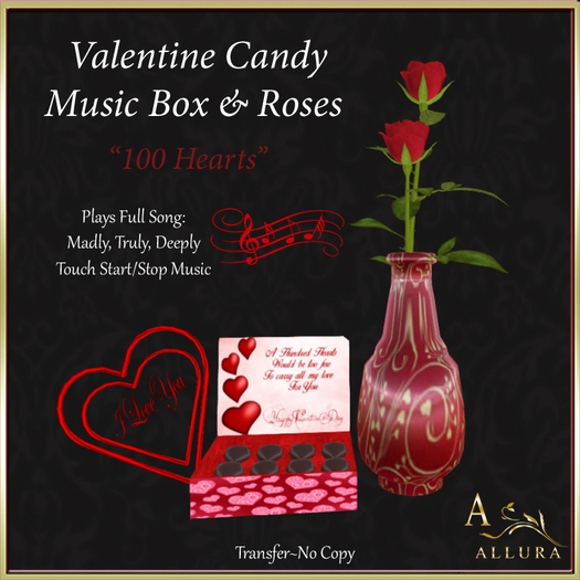 ~ALLURA~Valentine Candy Music Box & Roses-100 Hearts