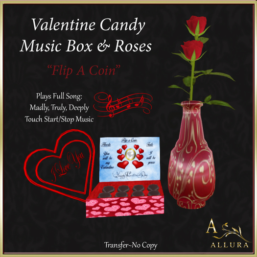 ~ALLURA~Valentine Candy Music Box & Roses-Flip A Coin