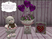 BMC30.. ROSE BOUQUET, BIRTHDAY CARD, 1 TEDDY BEAR.
