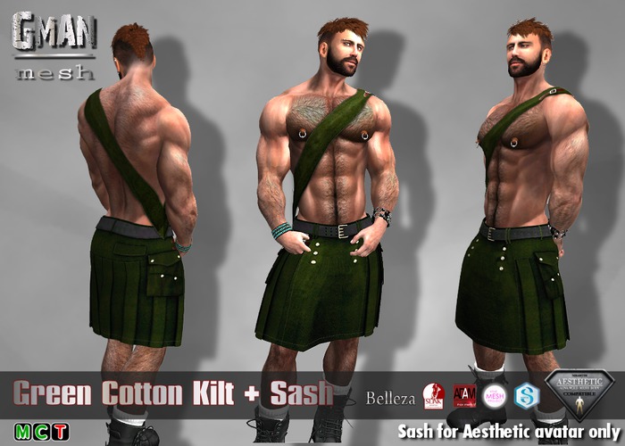 [GMan] KT - Rigged Cotton Kilt - Green