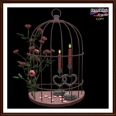 Valentines - Bird Cage Wall with Candles and Pink Flowers