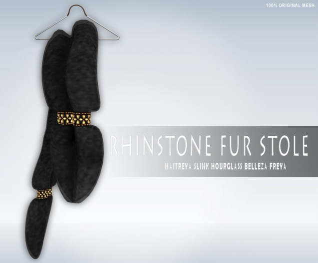 iS Rhinstone Fur Stole BLACK