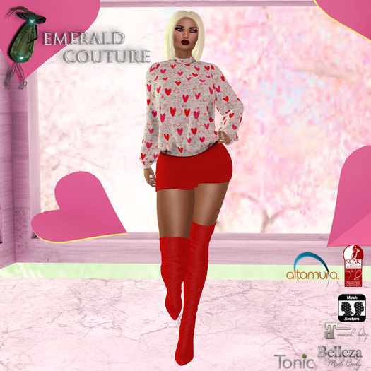 EC Heart Sweater Dress Red  [Wear Me]