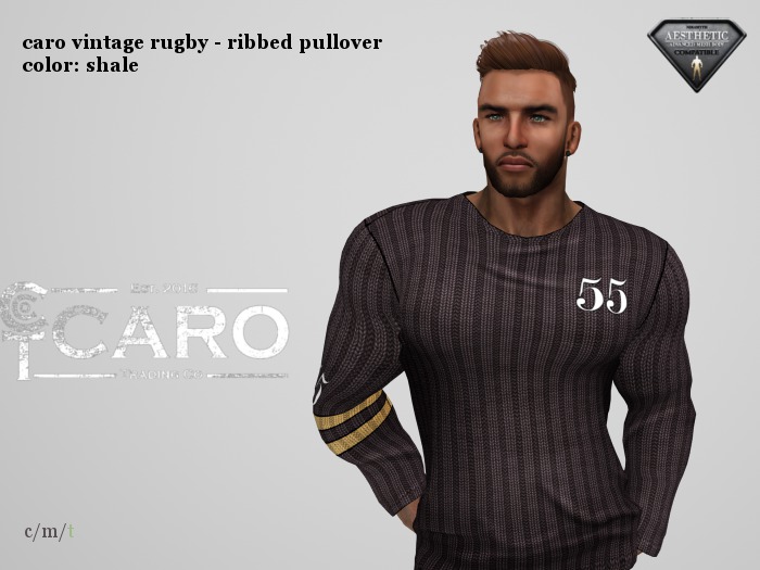 [CARO] Vintage Rugby Ribbed Pullover, Shale [B]