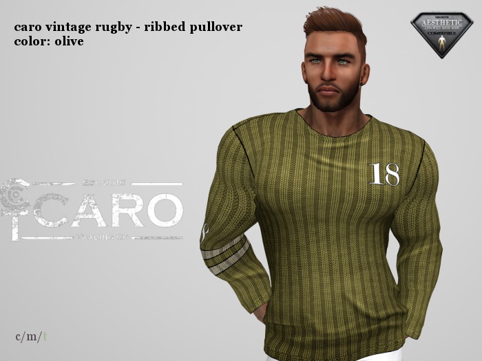 [CARO] Vintage Rugby Ribbed Pullover, Olive [B]