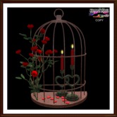 Valentines - Bird Cage Wall with Candles and Red Flowers