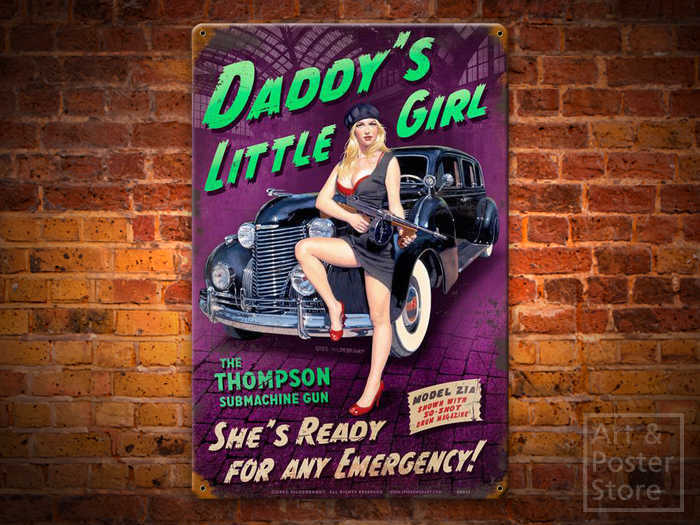 DADDY'S LITTLE GIRL Raunchy Pinup Poster | Rusty Metal Style Wall Sign 