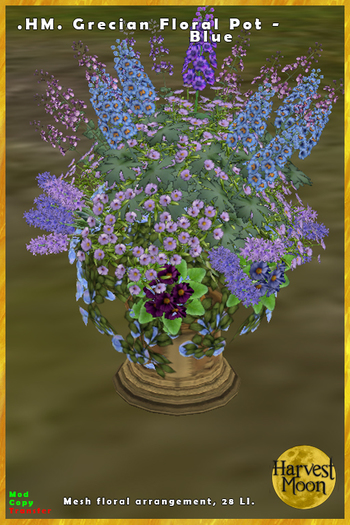 .HM. Grecian Floral Pot -  Blue [Add and Click]