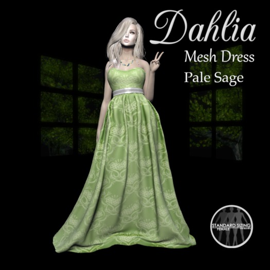 Second Life Marketplace - Aguas Dahlia Long Formal Mesh Dress - Light Sage  Green