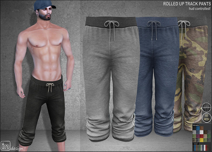 IN DESIGN:Mens Rolled Up Track Pants HUD Controlled!