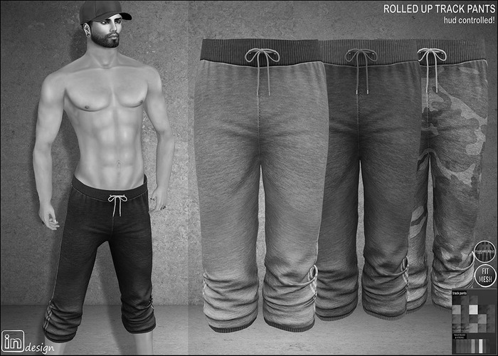 :IN DESIGN:Men's Rolled Up Track Pants :HUD Controlled:DEMO: